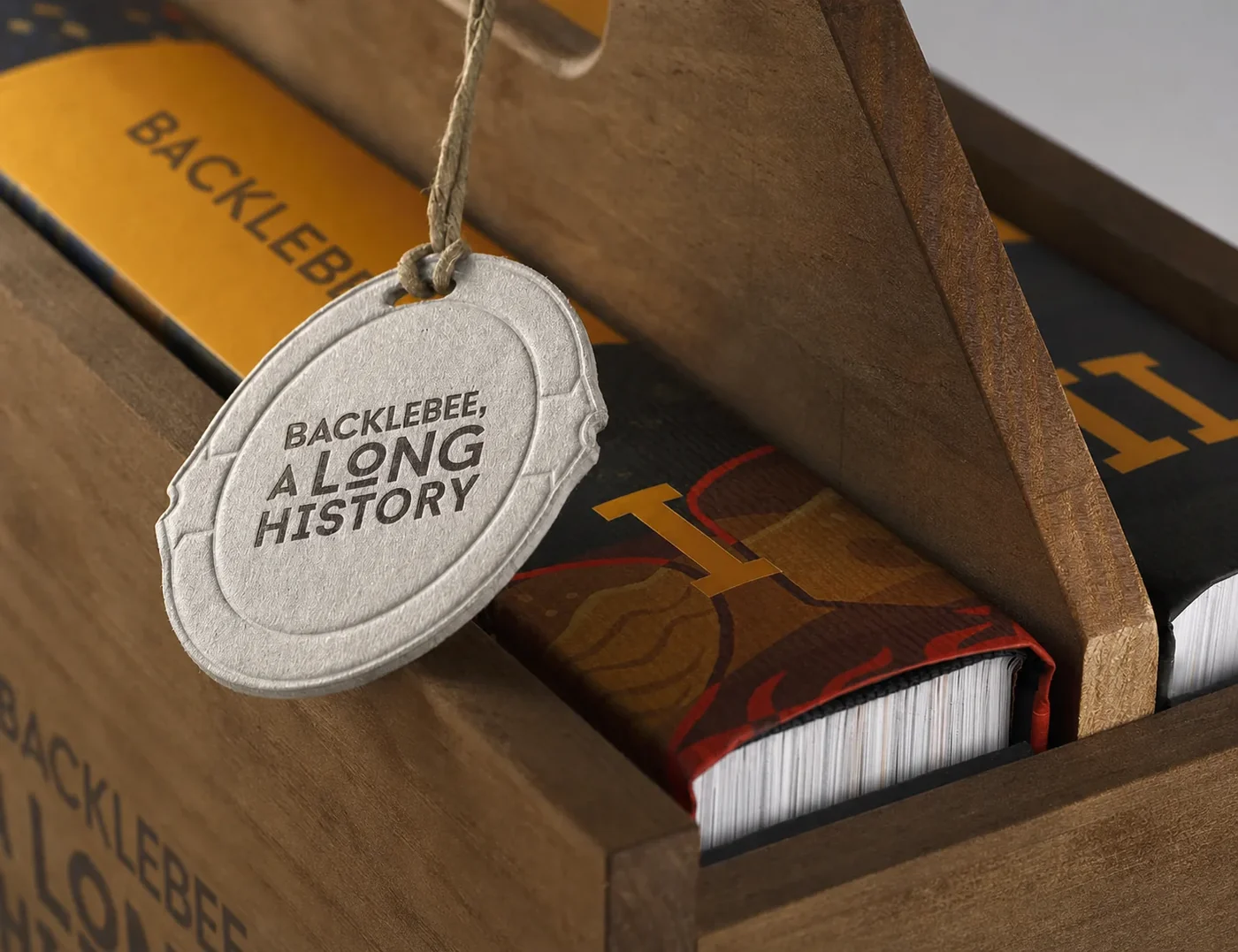 Wooden crate with brand documentation