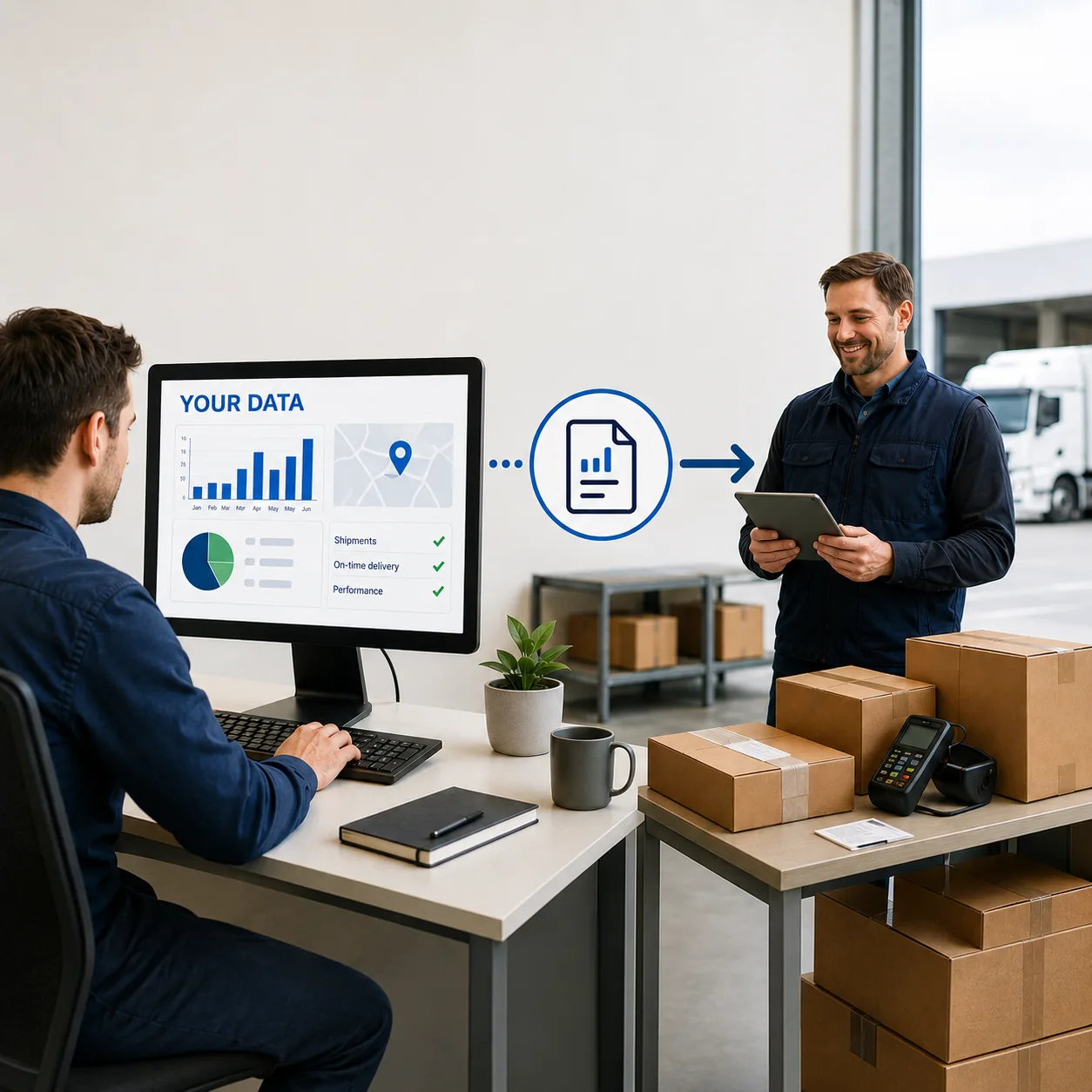 Master data passed from the portal to a logistics operator
